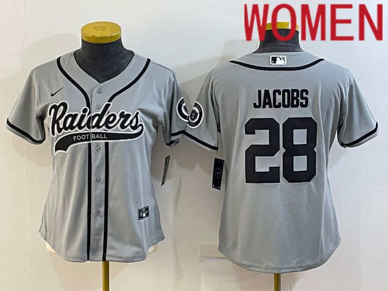 Women Oakland Raiders #28 Jacobs Grey 2022 Nike Co branded NFL Jerseys->women nfl jersey->Women Jersey